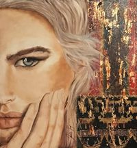 M FARRES - Medio rostro con ornamentos - 100x100 - Oleo y pan de oro - Tela