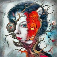 GASPAR LI - La m&aacute;scara de la fuerza y la ternura - 100x100 -Oleo - Lienzo