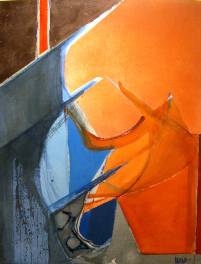 Josep Vernis - 2011 - Composicion azules y ocres - 107x80 - Acrilico - Tela